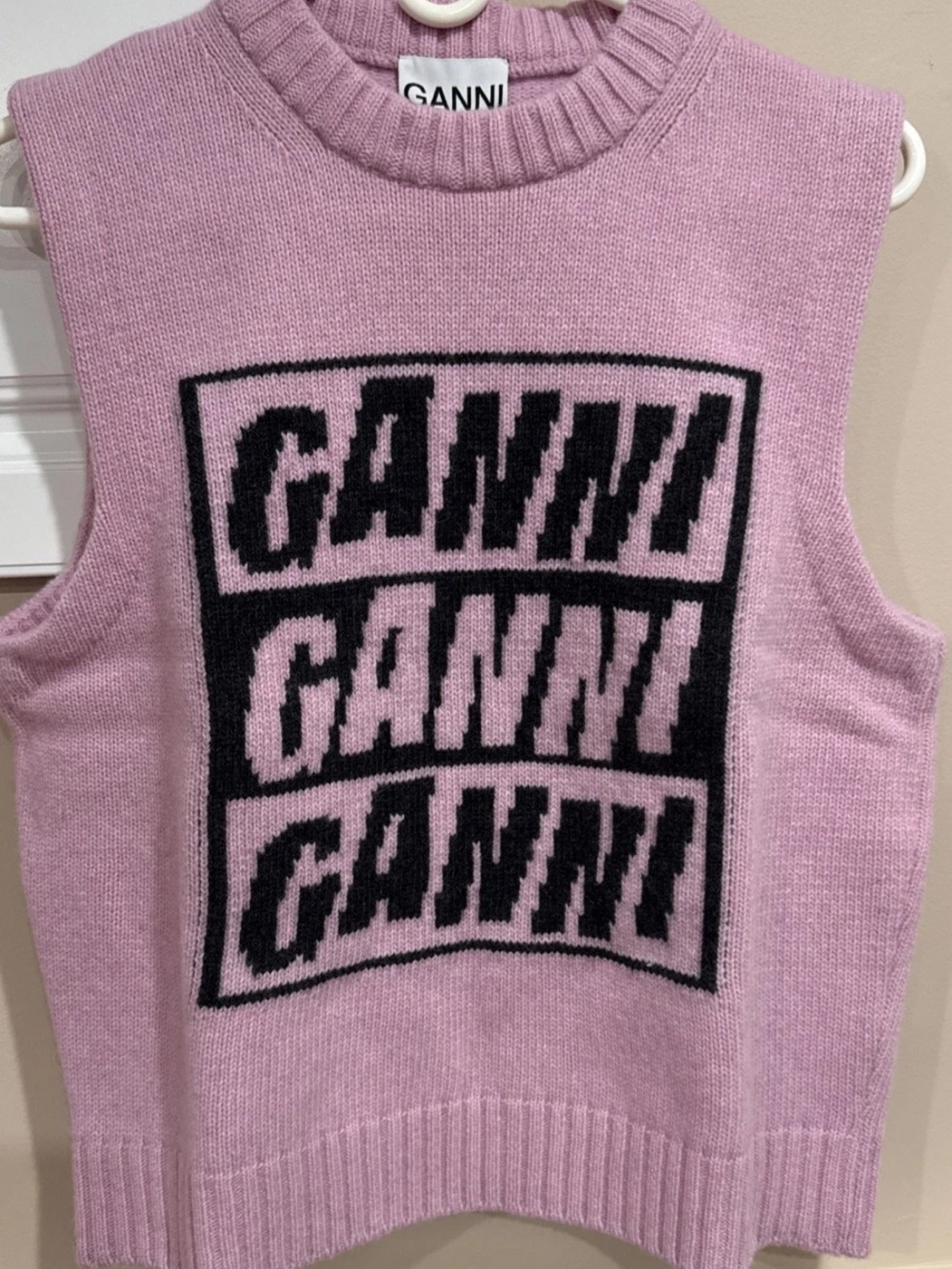 Ganni Pink Knit Logo Tank